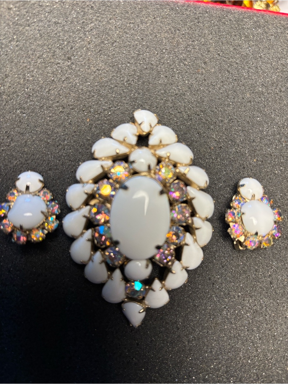 Juliana D&E White Statement Brooch and Earring Set - Elegant White Gem Ensemble